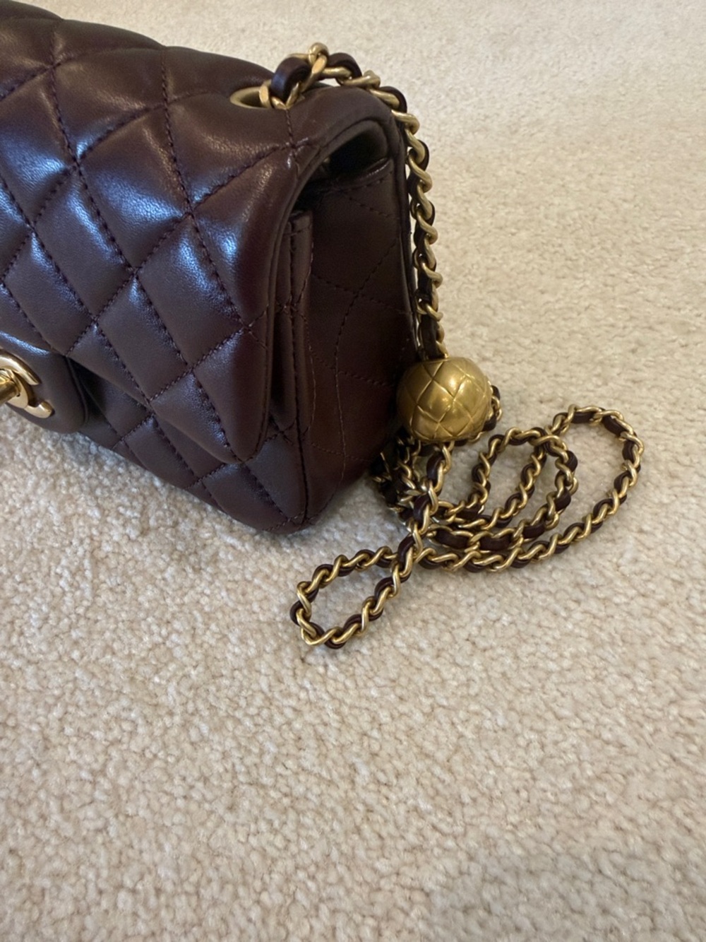 CHANEL Lambskin Quilted Mini Rectangular Flap Bag in Burgundy - Picture 2 of 6